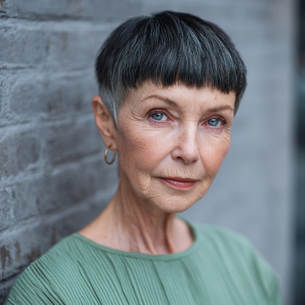 Chic Textured Baby Bangs with Bold Pixie Cut