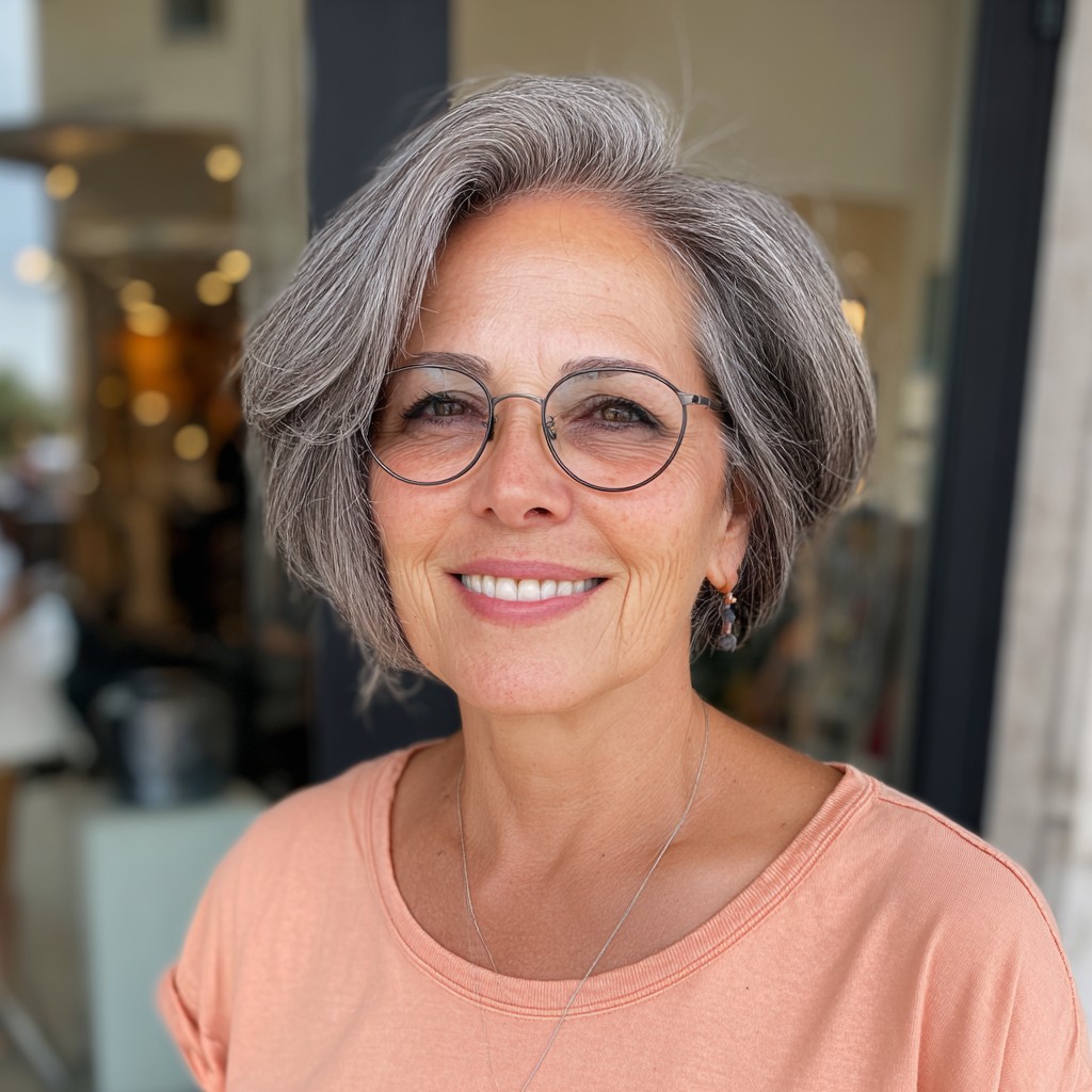 Chic Textured Gray Bob with Soft Waves