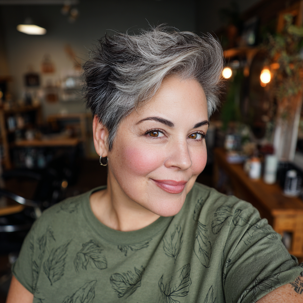 Chic Textured Grey Pixie with Bold Volume