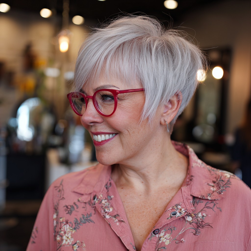 Chic Textured Ice Blonde Pixie with Playful Layers