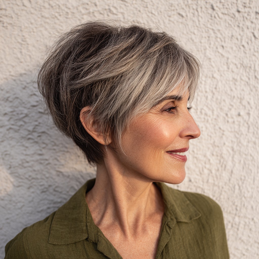 Chic Textured Pixie Cut with Light Gray Highlights