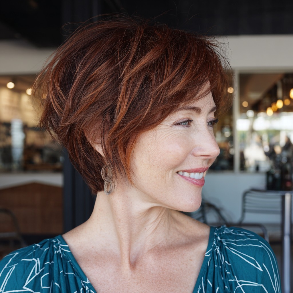 Chic Textured Pixie with Fiery Highlights