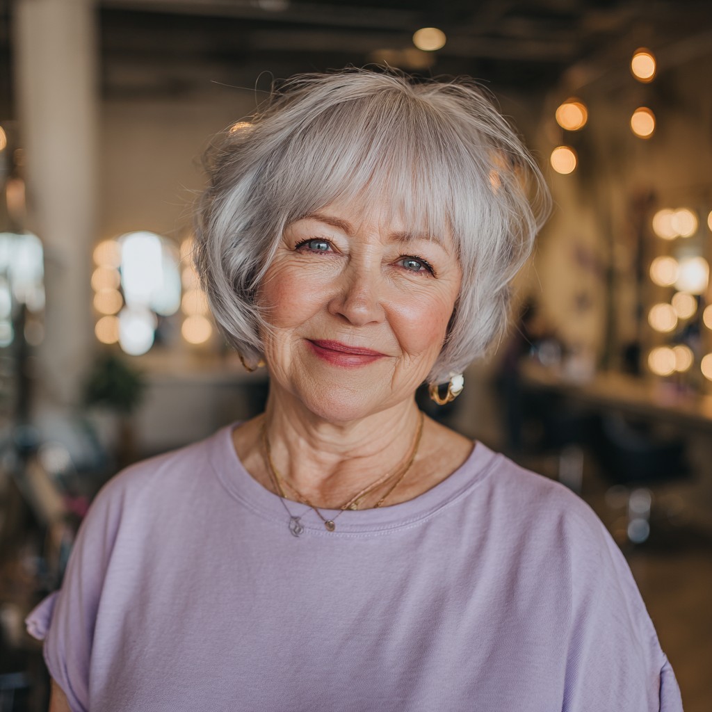 Chic Textured Silver Bob with Subtle Layers