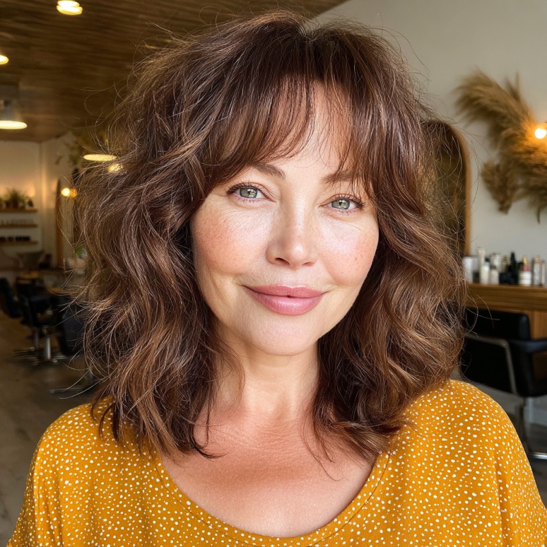 Choppy Layered Cut with Soft Bangs for Round Faces