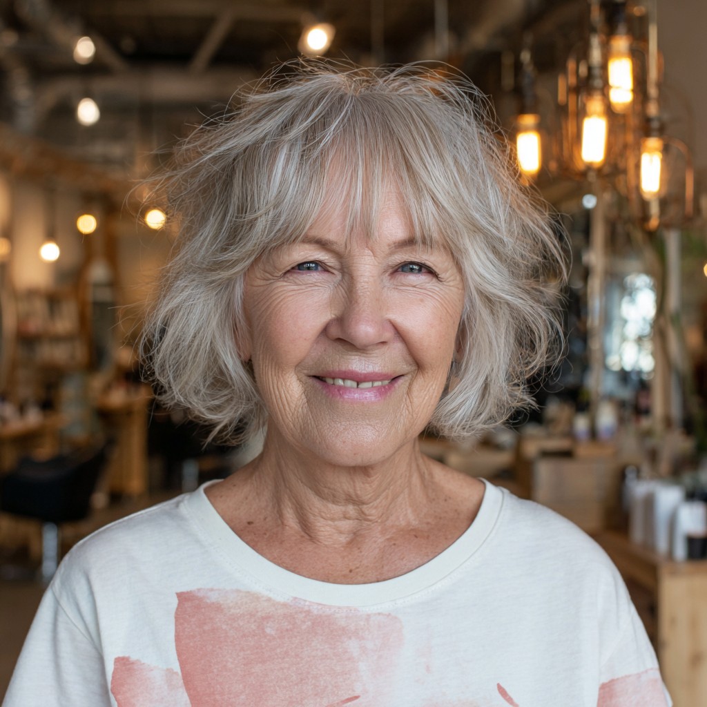 Choppy Layered Shaggy Bob with Subtle Bangs