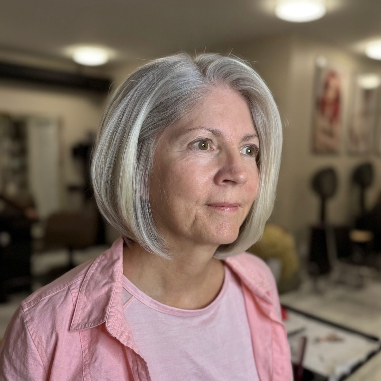 Classic Silver Neck-Length Bob with Subtle Layers
