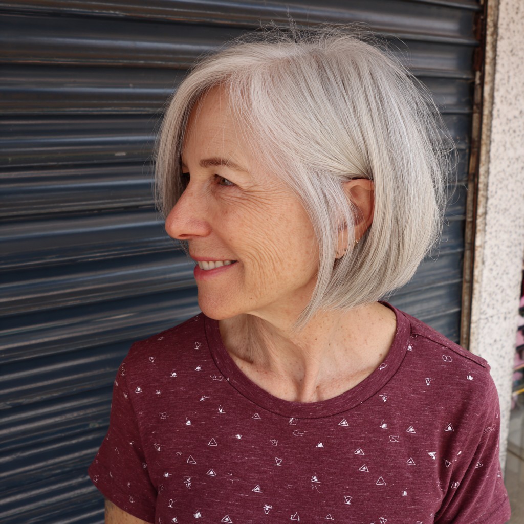 Elegant Silver Blunt Bob with Subtle Texture