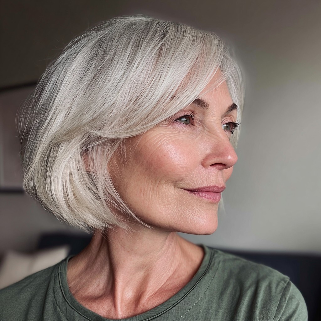 Elegant Silver Bob with Soft Face-Framing Layers