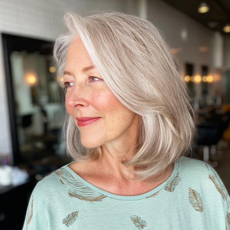 Elegant Silver Floating Bob with Soft Waves