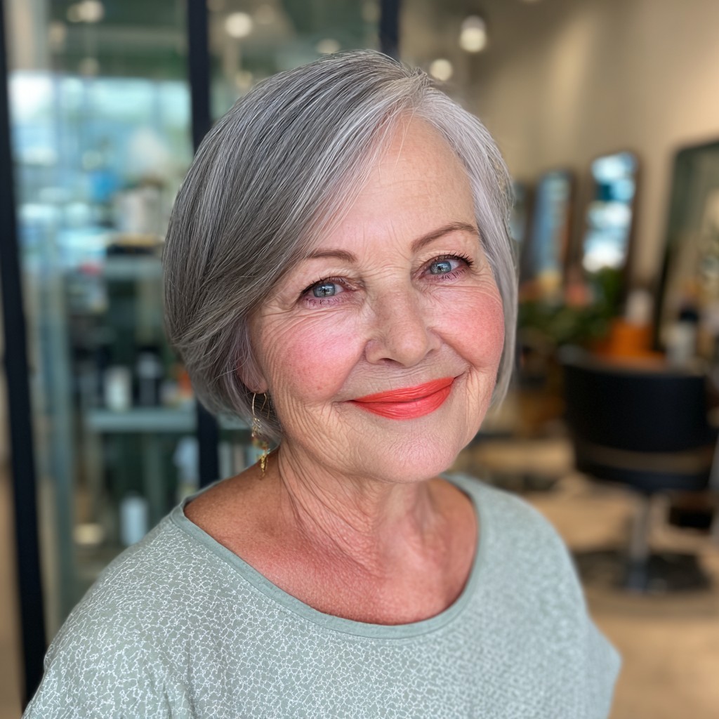 Elegant Silvery Bob with Softly Curved Layers