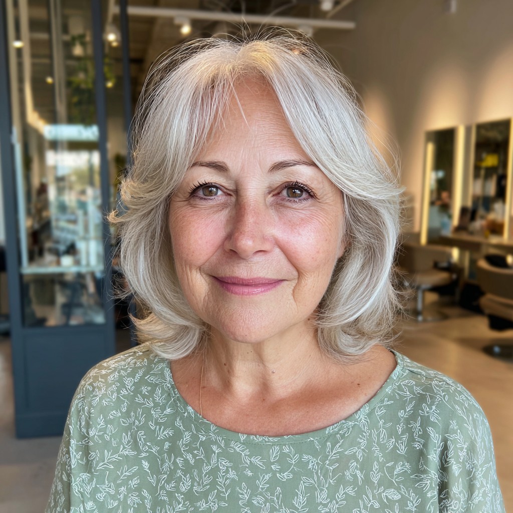 Elegant Silvery Shoulder-Length Bob with Soft Layers