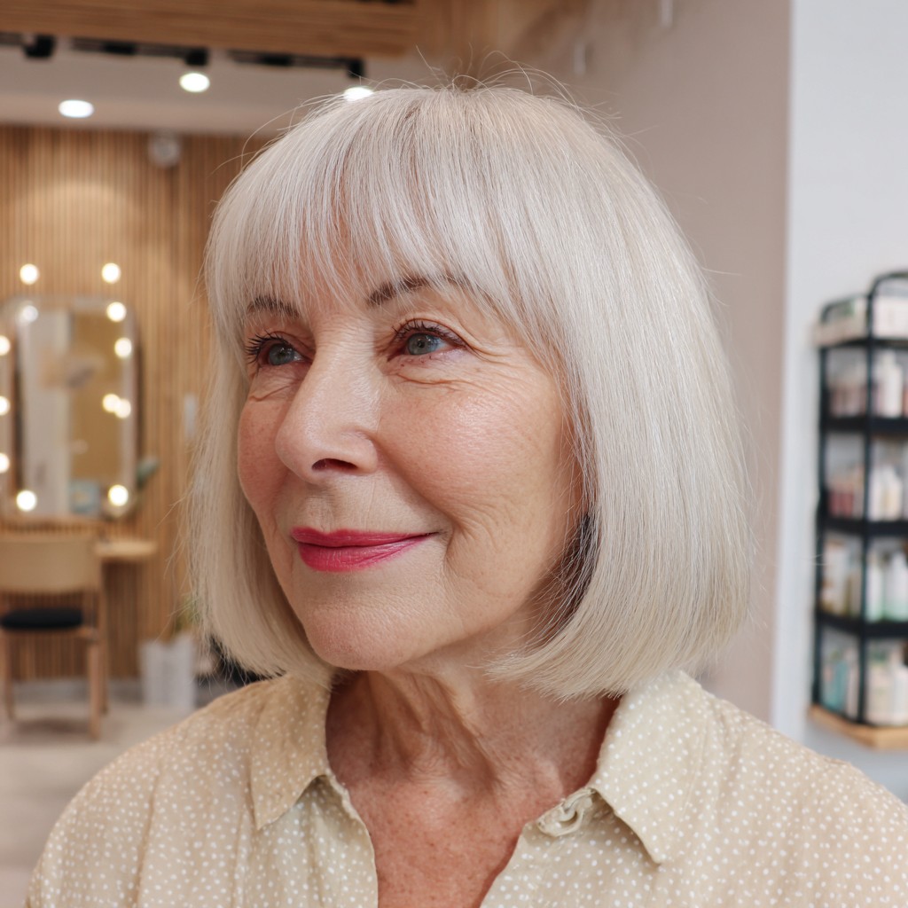 Elegant Soft Blunt Bob with Subtle Fringe