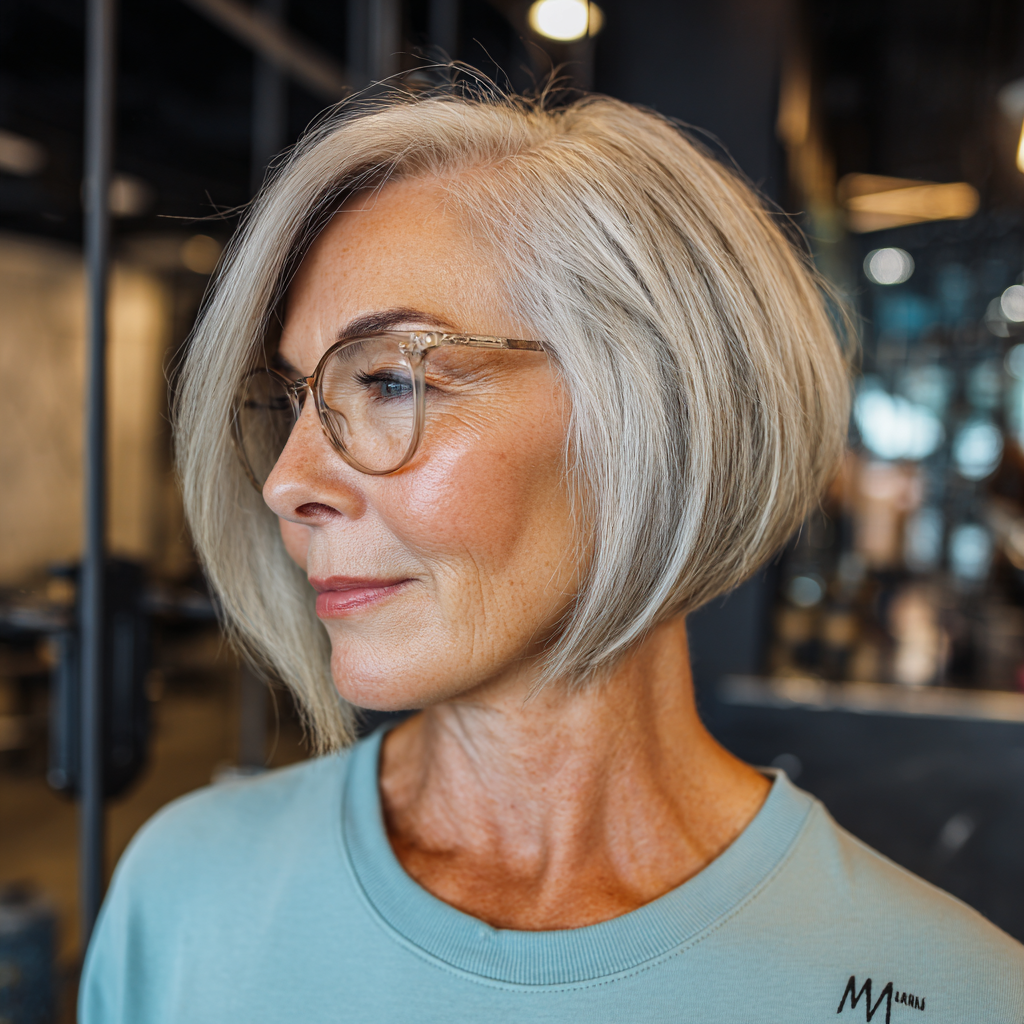 Elegant Textured Wedge Bob with Soft Silver Highlights
