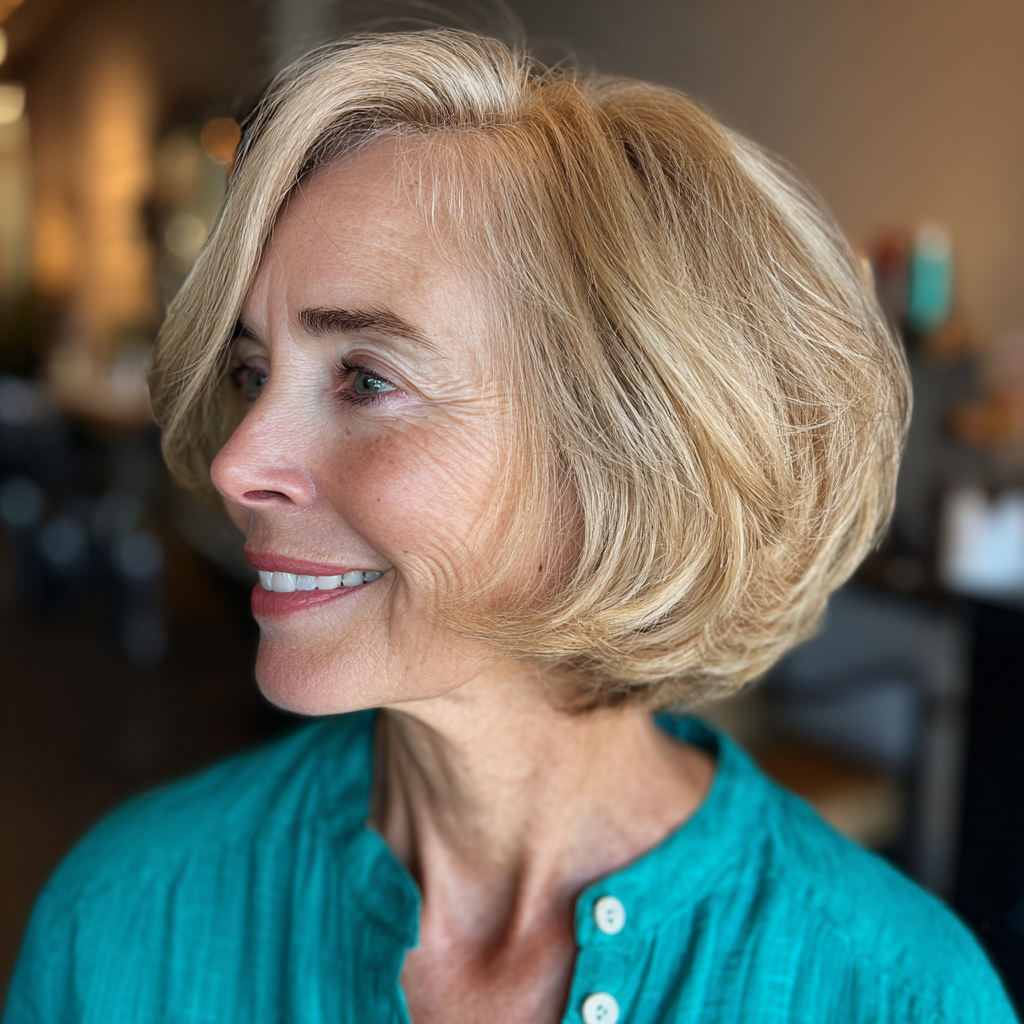 Elegant Textured Wedge Bob with Subtle Highlights
