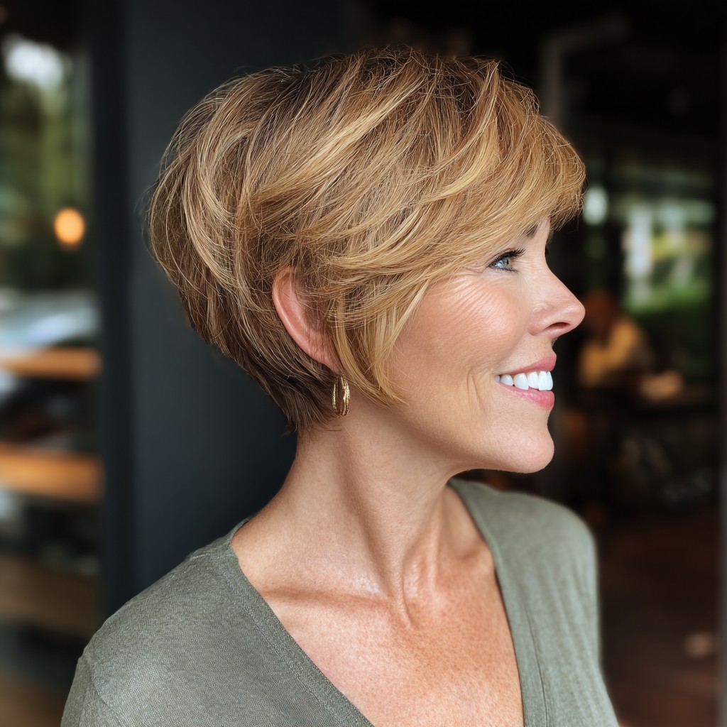 Freshly Layered Pixie Cut with Soft Face-Framing Bangs