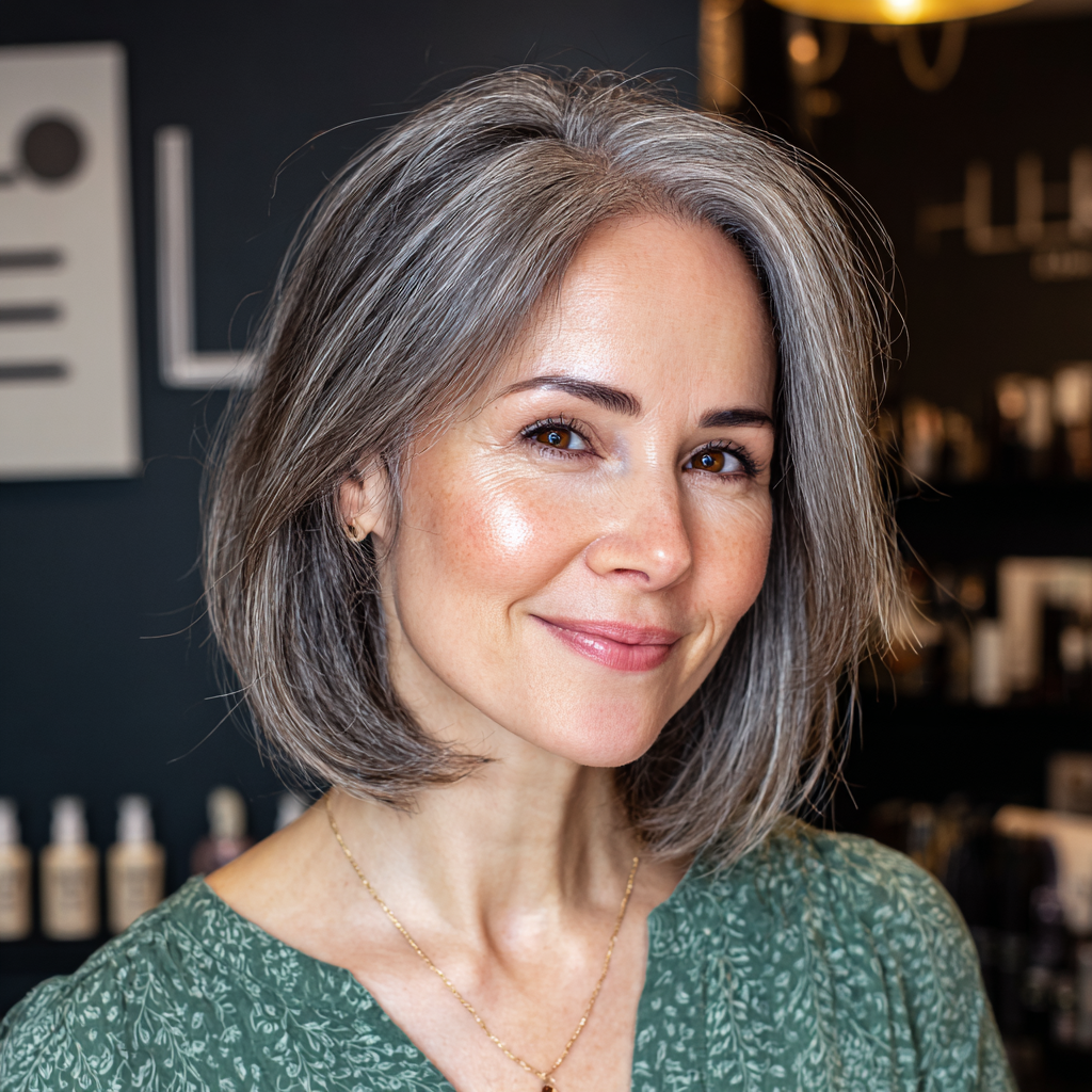 Modern Grey A-Line Lob with Soft Volume