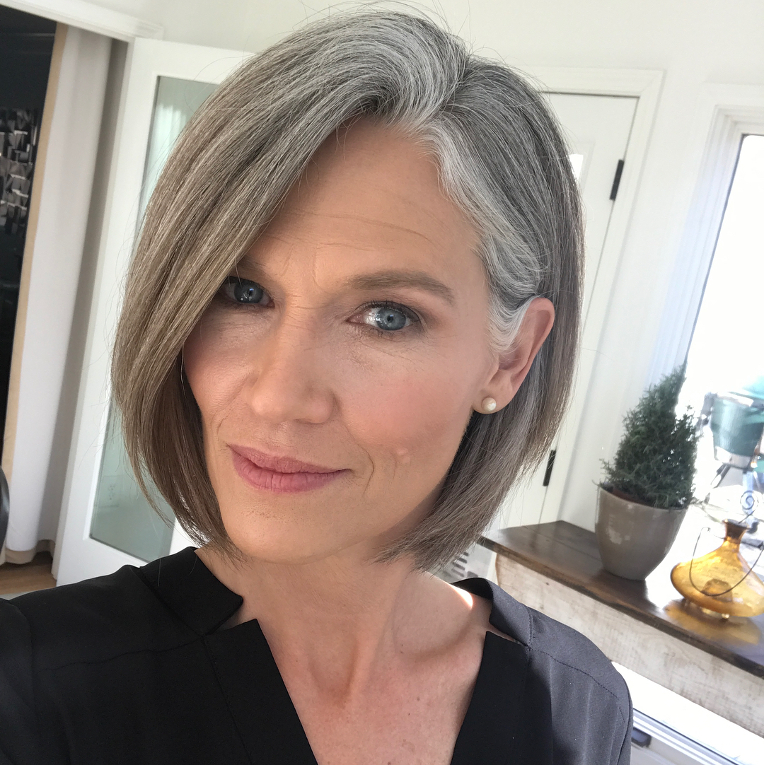 Modern Grey Blended Angular Bob with Soft Waves