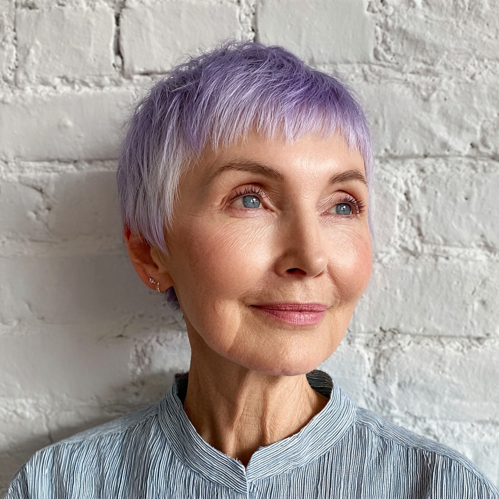 Playful Pastel Baby Bangs with Textured Pixie Cut