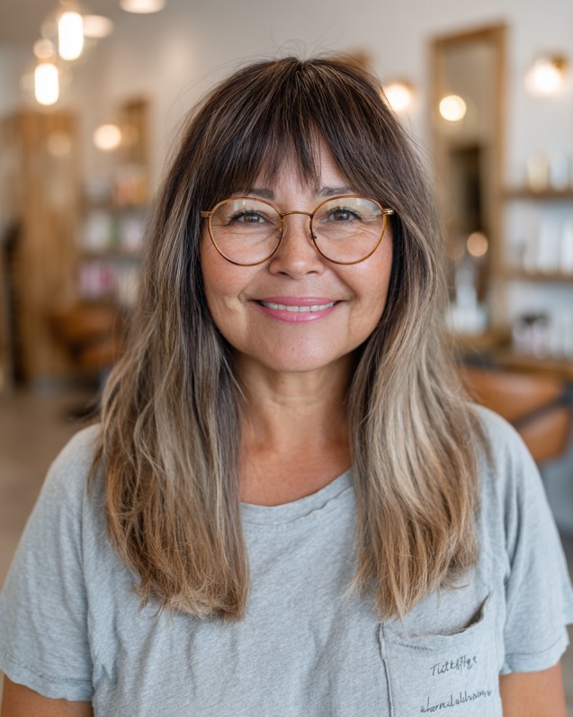 Soft Choppy Bangs with Layered Length