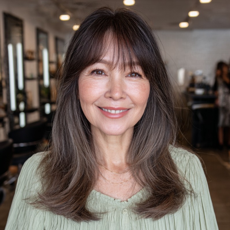 Soft Choppy Bangs with Long Layered Hair