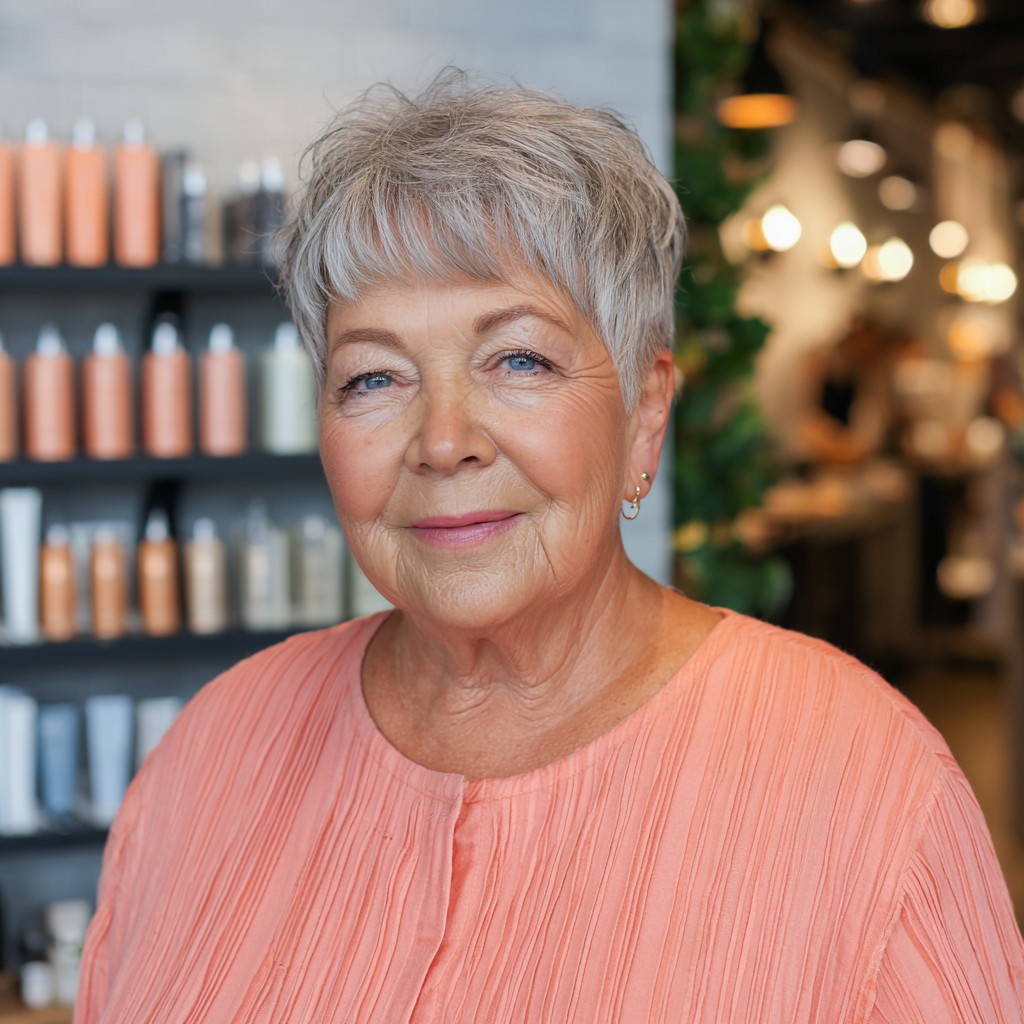 Soft Textured Baby Bangs with Modern Pixie Cut