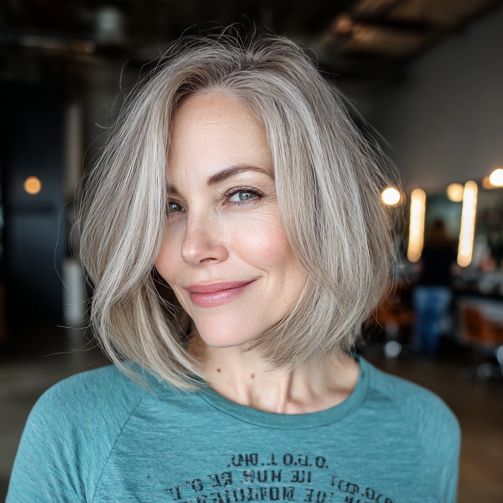Softly Layered Ash Blonde Bob with Face-Framing Highlights