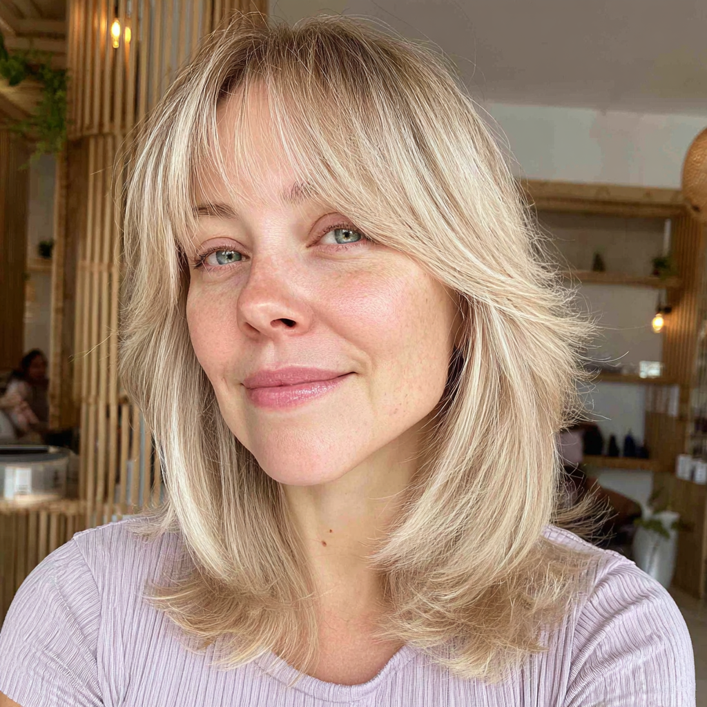 Softly Layered Dimensional Blonde with Face-Framing Bangs