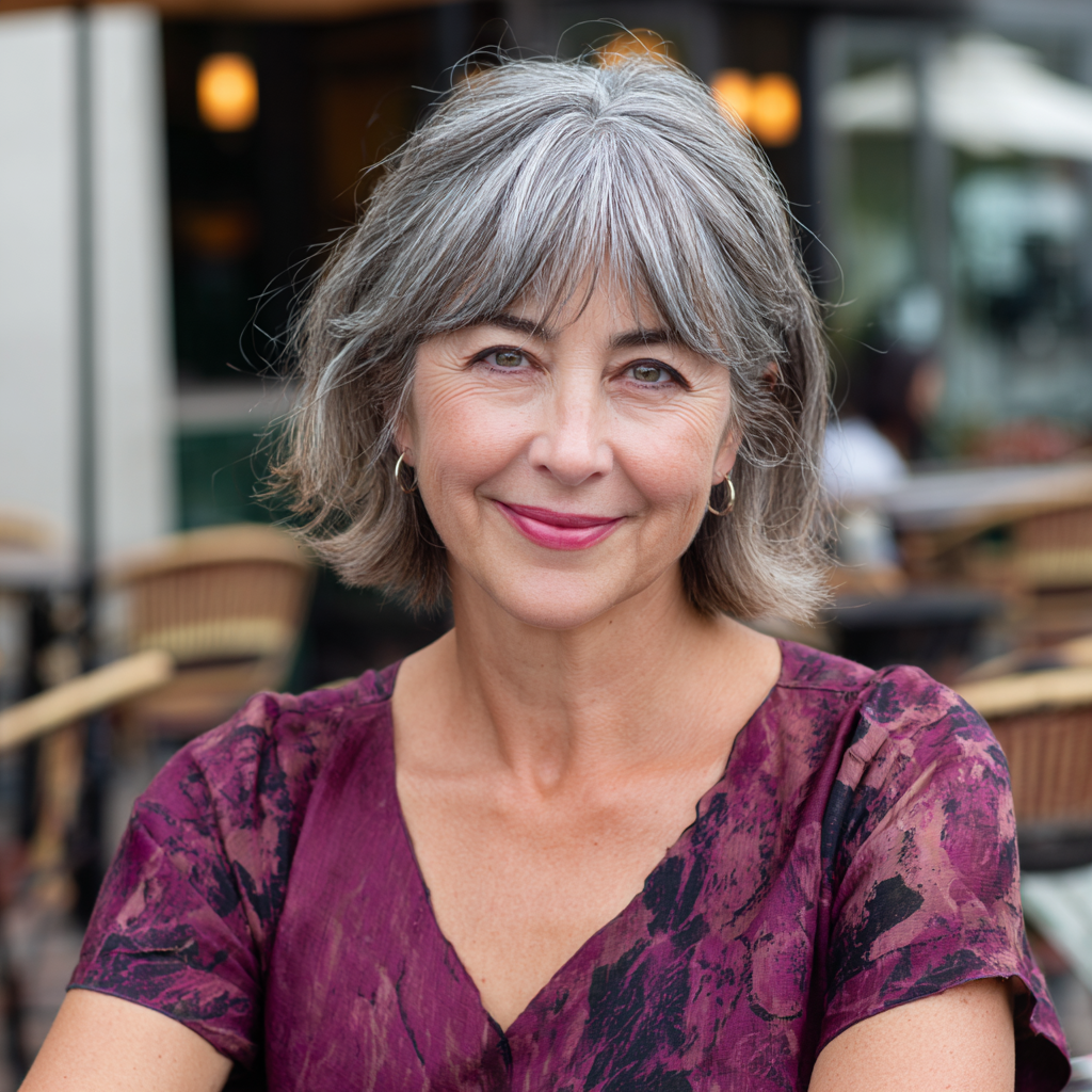 Softly Layered Grey Bob with Face-Framing Highlights