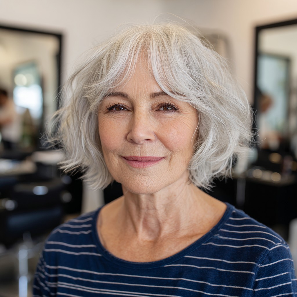 Softly Layered Shaggy Bob with Gentle Waves