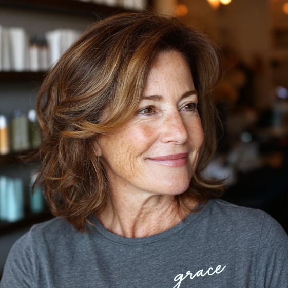Softly Layered Shoulder-Length Cut with Subtle Highlights