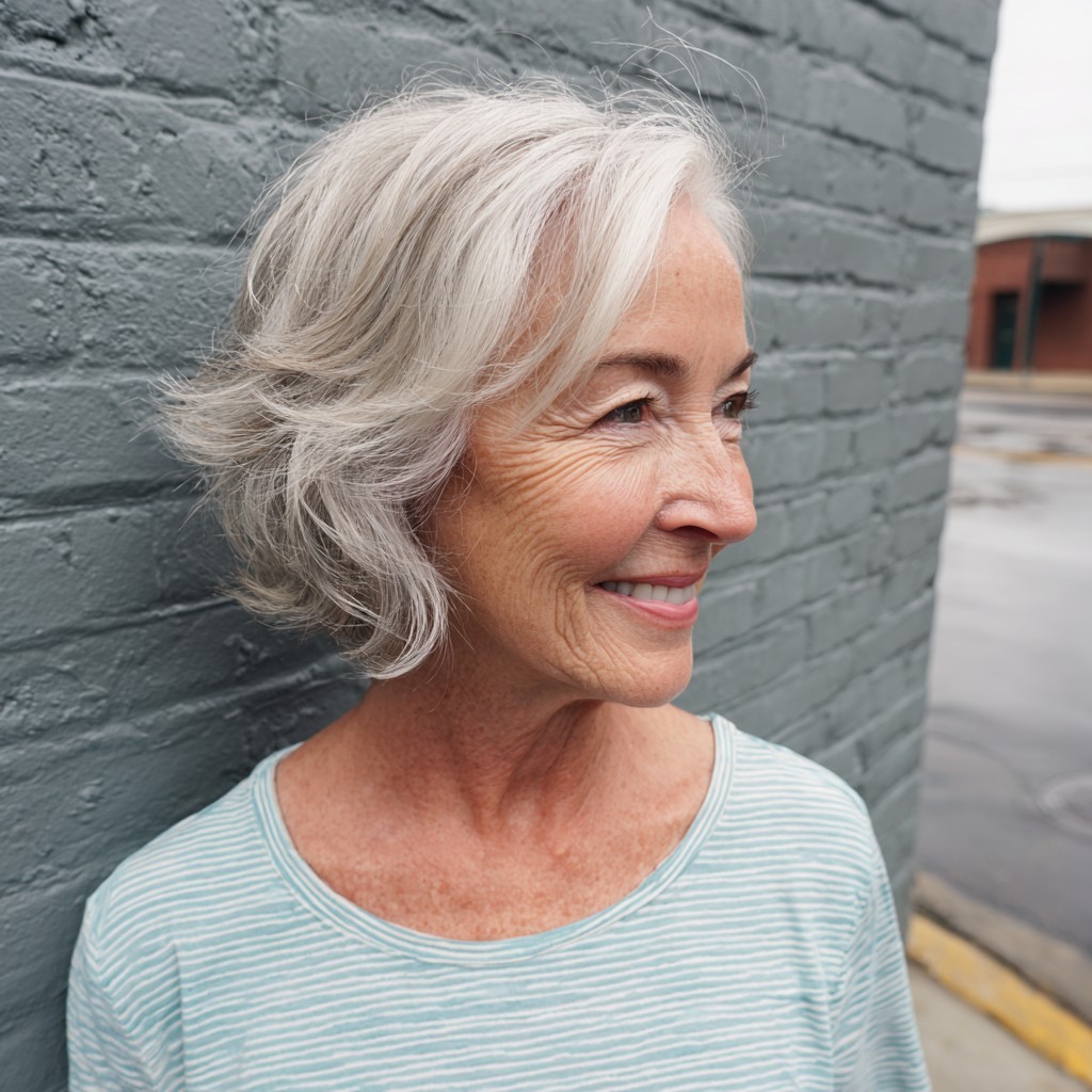 Softly Textured Silver Bob with Gentle Waves
