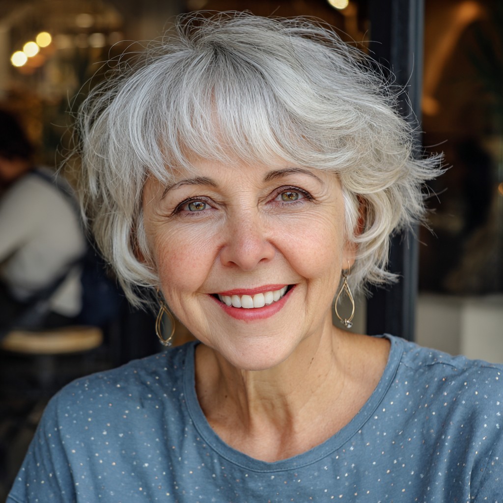 Softly Textured Silver Pixie Cut with Feathered Layers
