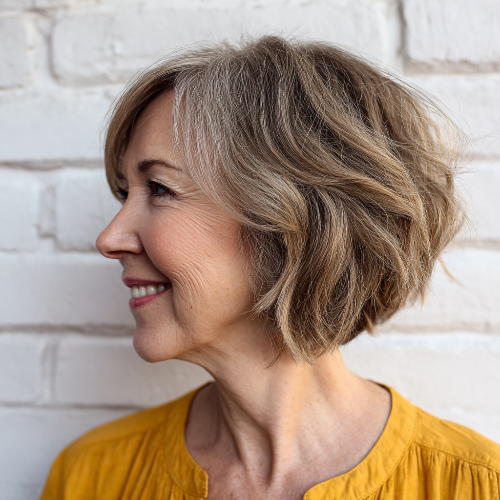 Softly Textured Wedge Bob with Subtle Waves