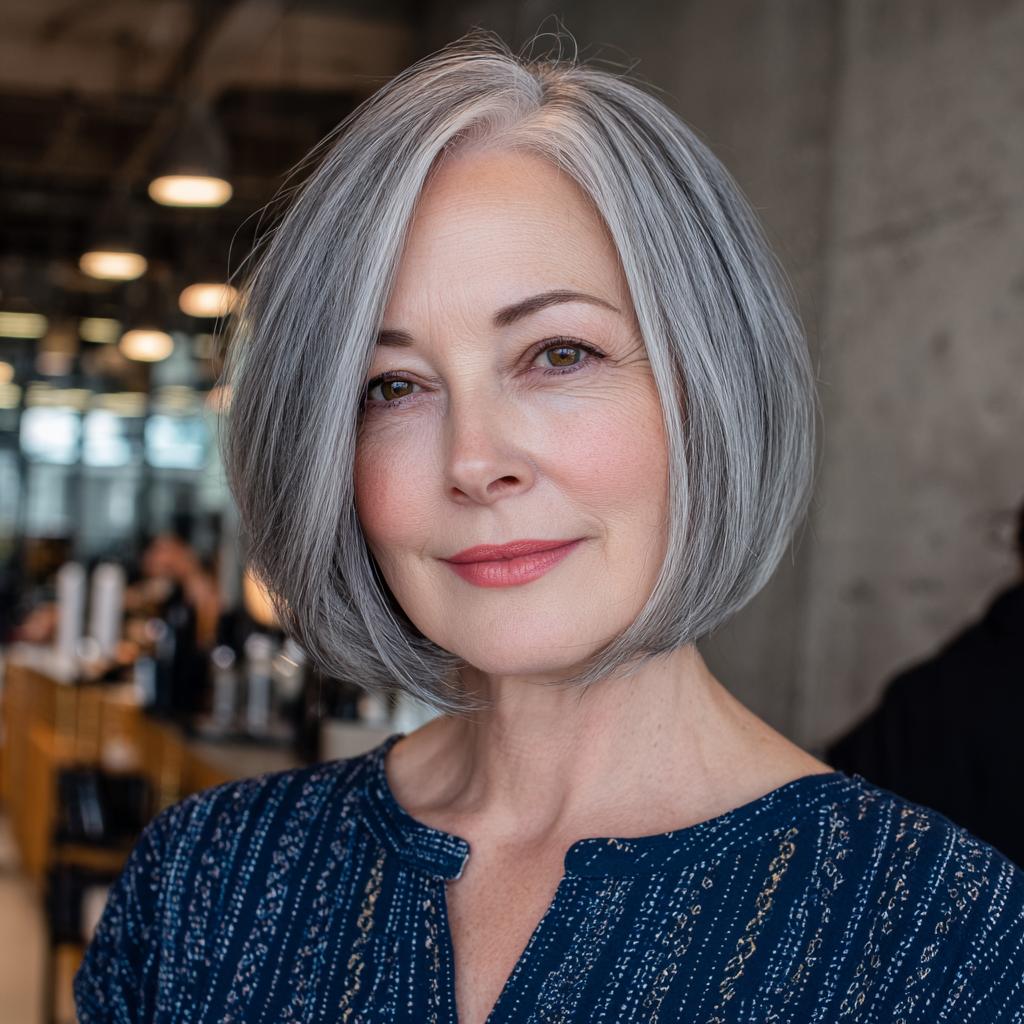 Stylish Grey Blunt Bob with Soft Waves