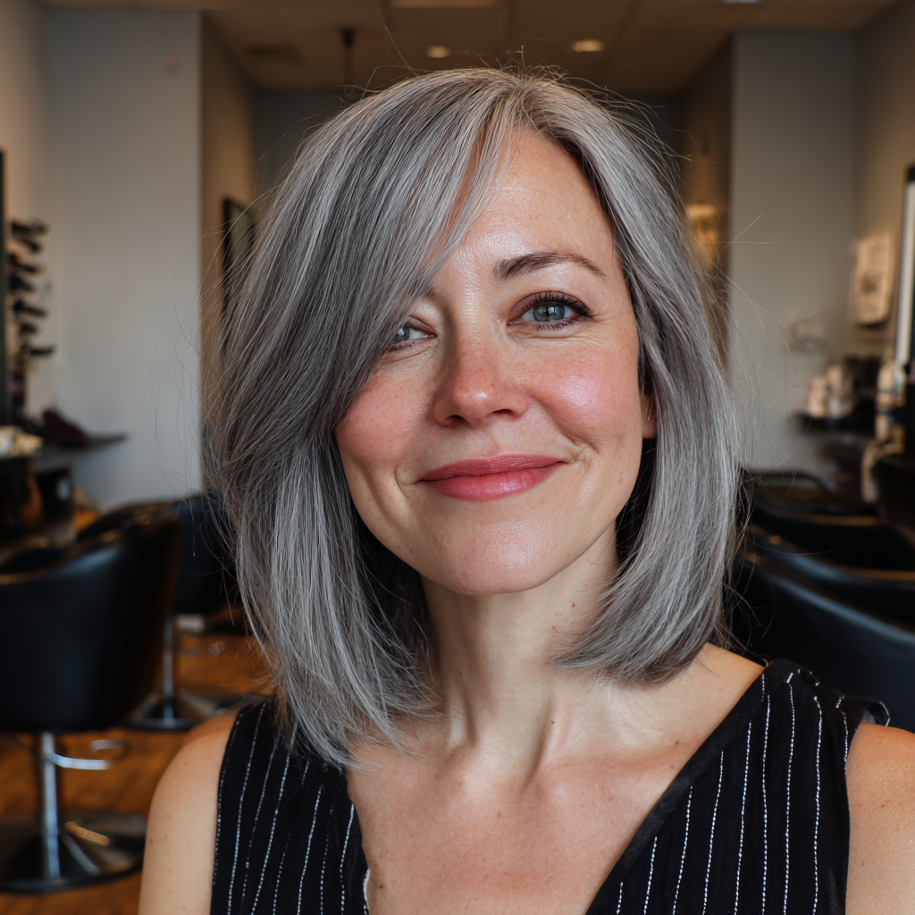 Stylish Grey Lob with Subtle Textured Layers