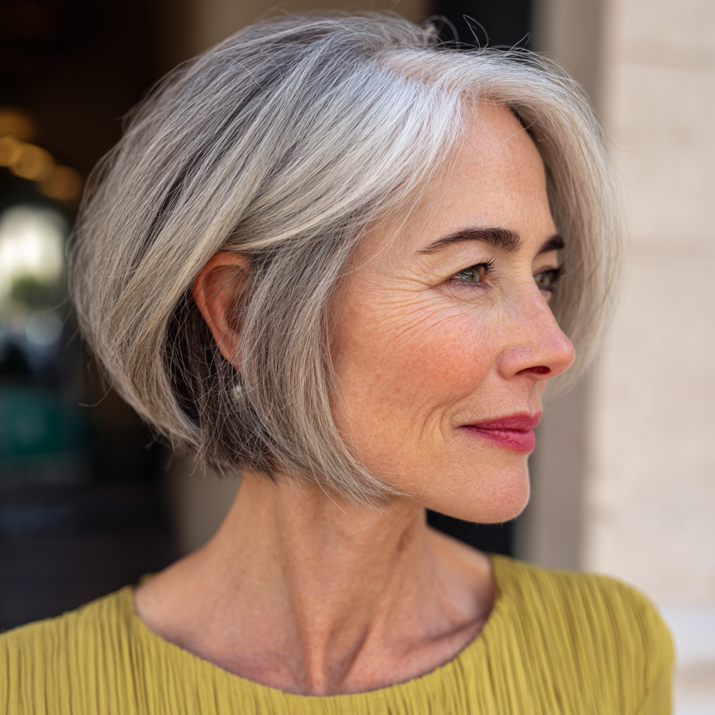 Stylish Silver Wedge Bob with Textured Ends