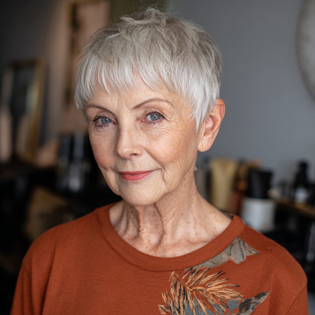 Stylish Textured Baby Bangs with Edgy Pixie Cut