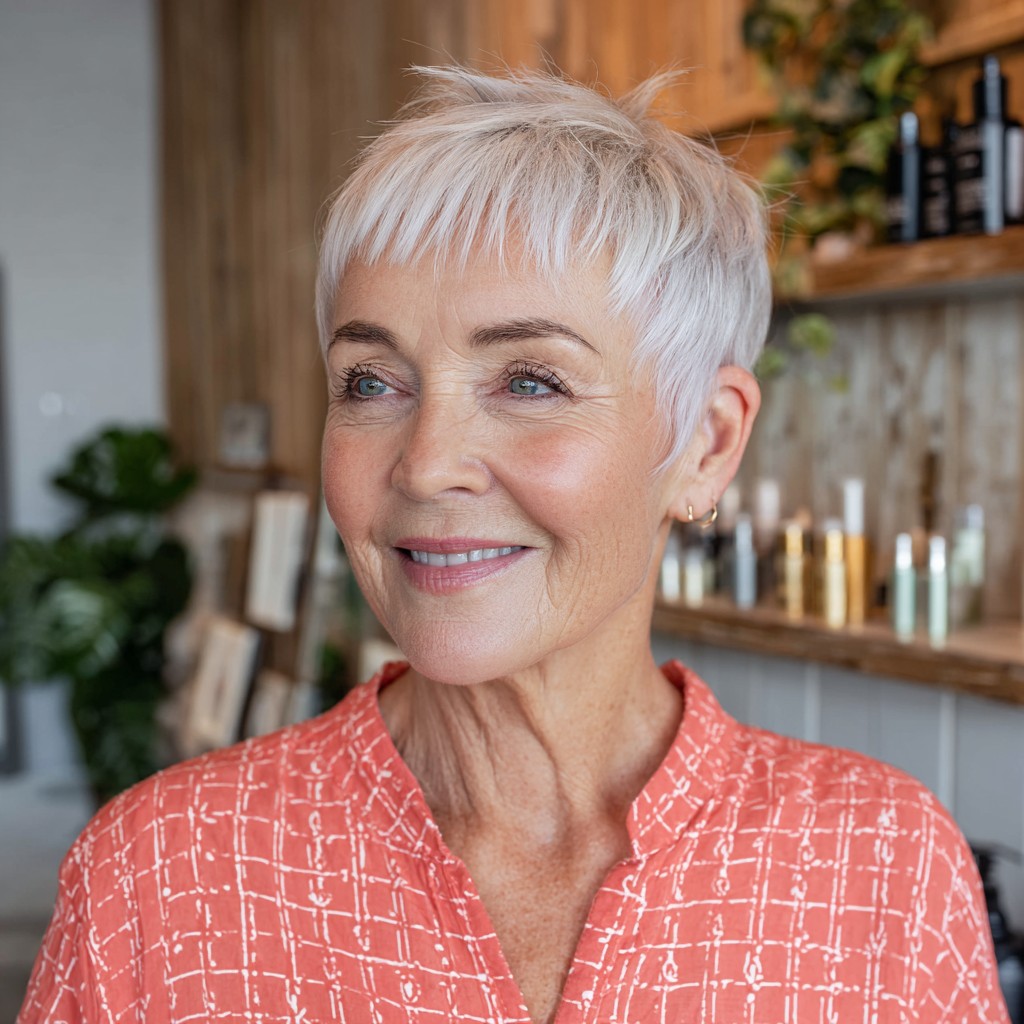 Stylish Textured Baby Bangs with Short Pixie Cut