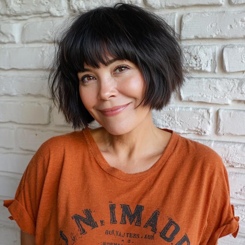 Stylish Textured Bob with Bold Choppy Bangs