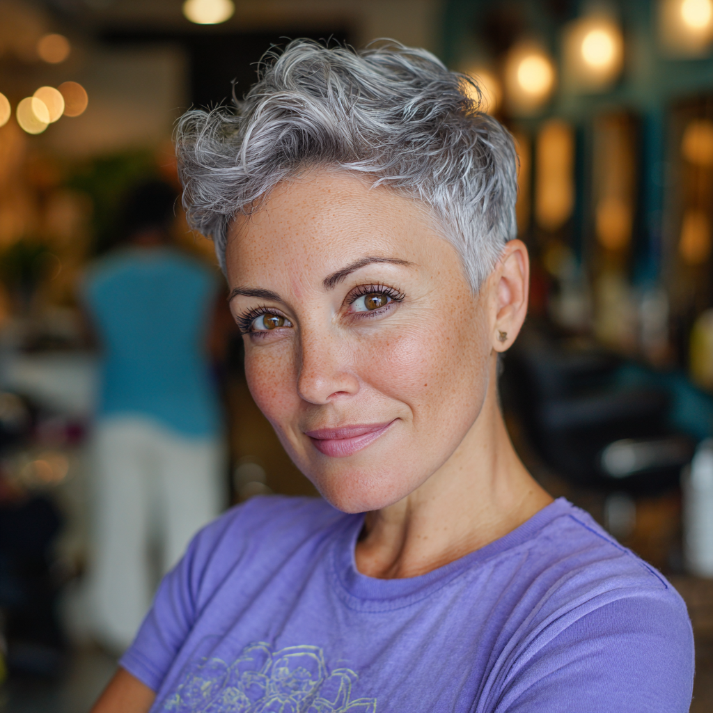 Stylish Textured Silver Pixie Cut