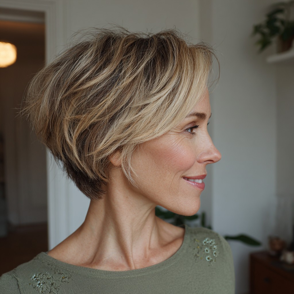 Textured Asymmetrical Pixie with Soft Blonde Highlights