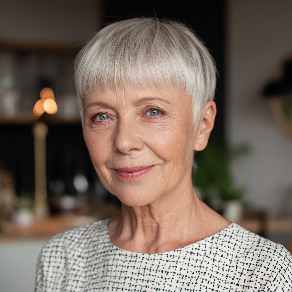 Textured Baby Bangs with Soft Pixie Cut