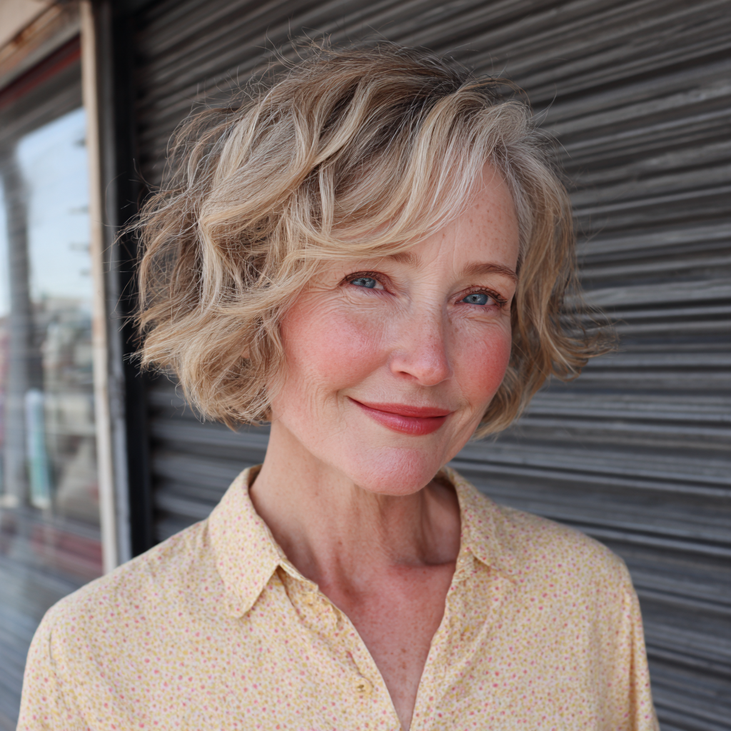 Textured Blonde Bob with Soft Curls