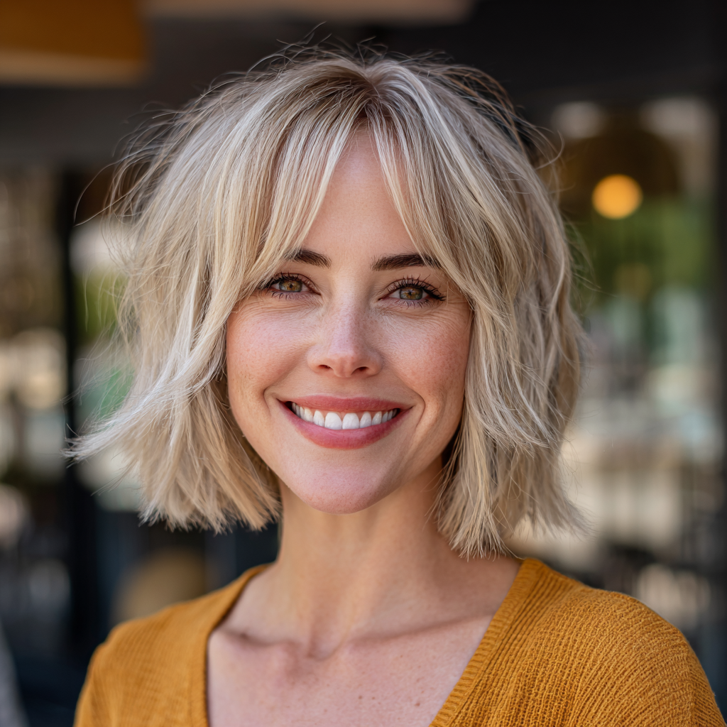Textured Blonde Bob with Subtle Waves