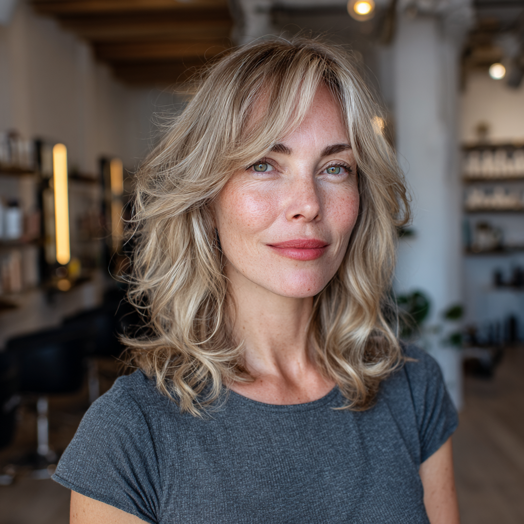 Textured Blonde Layers with Soft Bangs