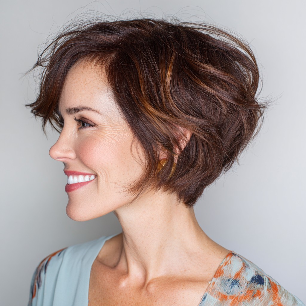 Textured Brunette Pixie with Subtle Waves