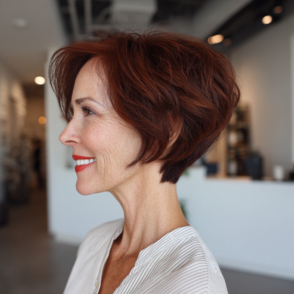 Textured Burgundy Pixie with Volume