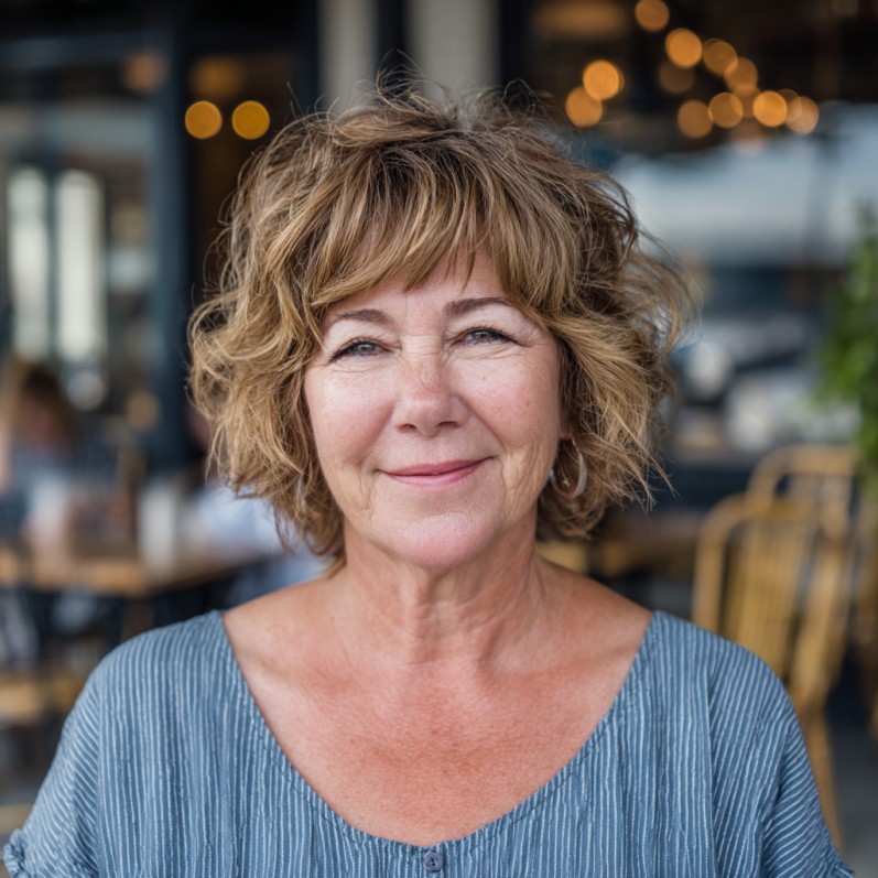 Textured Curly Crop with Playful Choppy Bangs
