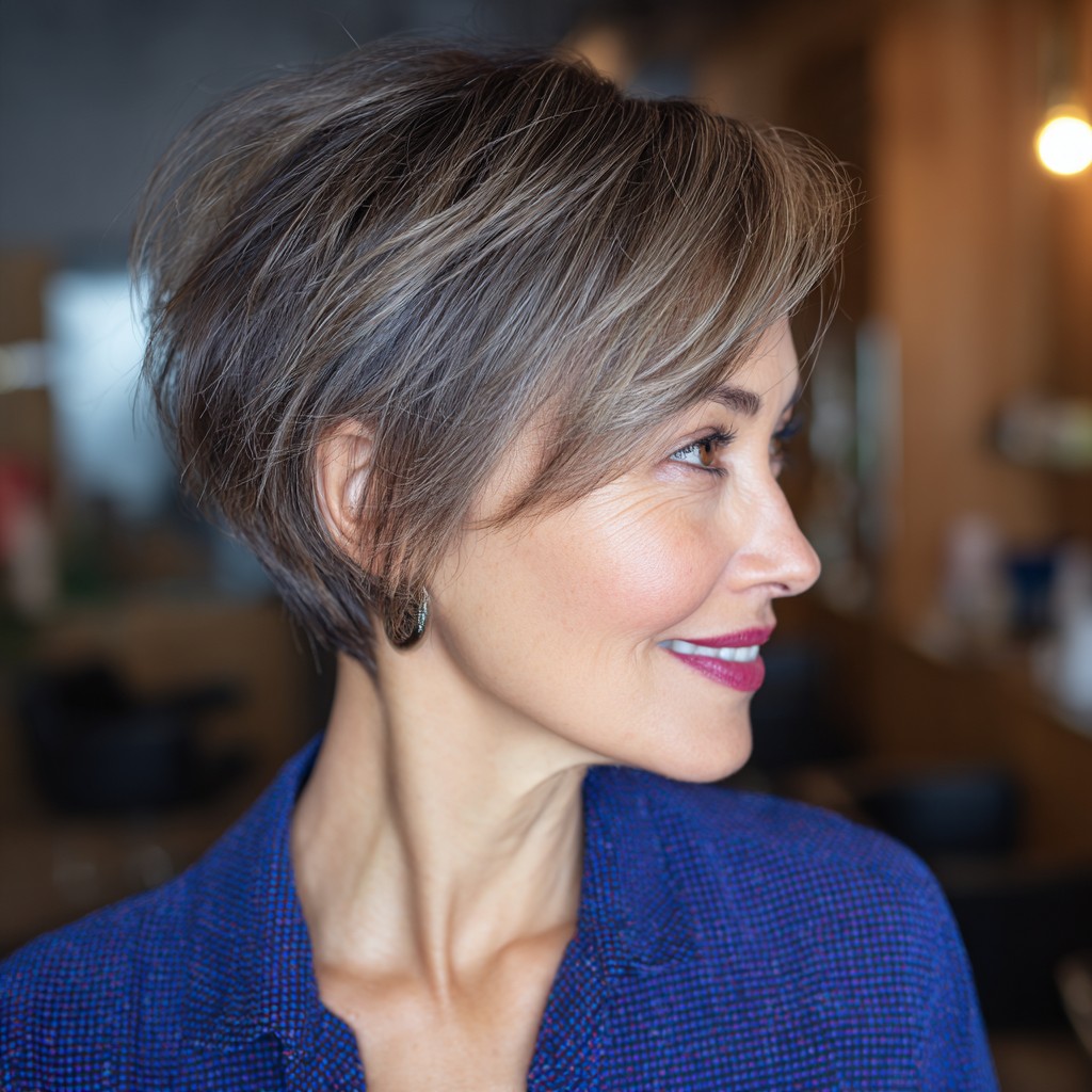 Textured Graduated Pixie Cut with Subtle Highlights