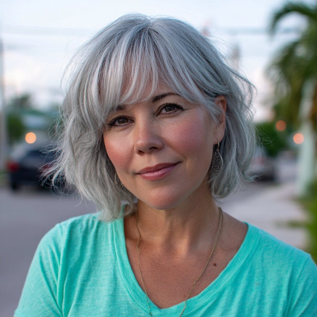 Textured Grey Shag with Soft Bangs